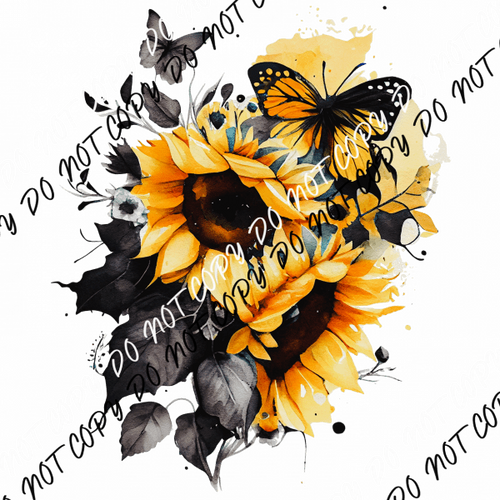 Sunflower Floral Black Yellow Watercolor DTF Transfer - We Print U Press DTF Transfers