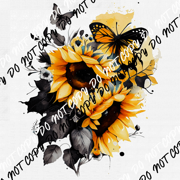 Sunflower Floral Black Yellow Watercolor DTF Transfer - We Print U Press DTF Transfers