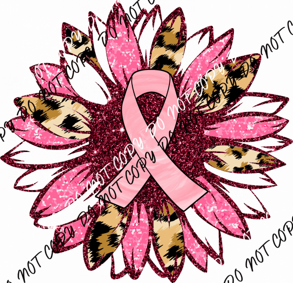 Sunflower Pink Faux Glitter Breast Cancer Awareness DTF Transfer - We Print U Press DTF Transfers