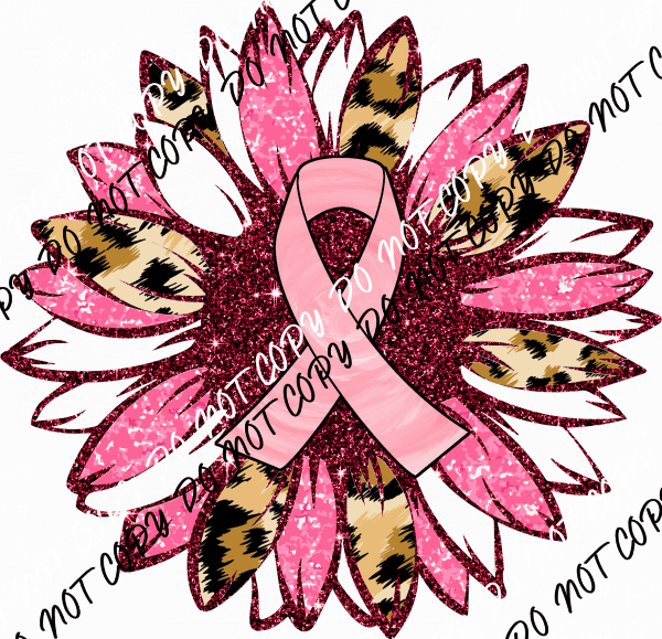 Sunflower Pink Faux Glitter Breast Cancer Awareness DTF Transfer - We Print U Press DTF Transfers