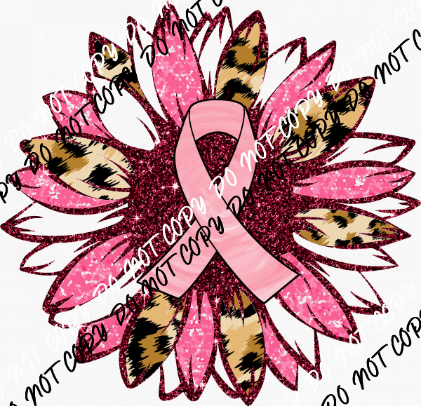 Sunflower Pink Faux Glitter Breast Cancer Awareness DTF Transfer - We Print U Press DTF Transfers