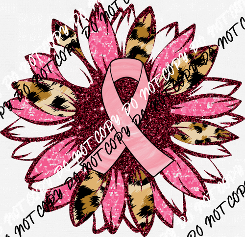 Sunflower Pink Faux Glitter Breast Cancer Awareness DTF Transfer - We Print U Press DTF Transfers