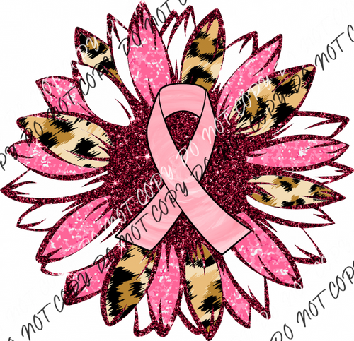 Sunflower Pink Faux Glitter Breast Cancer Awareness Dtf Transfer Rtp Transfers