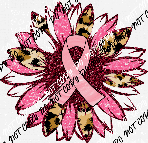 Sunflower Pink Faux Glitter Breast Cancer Awareness DTF Transfer - We Print U Press DTF Transfers