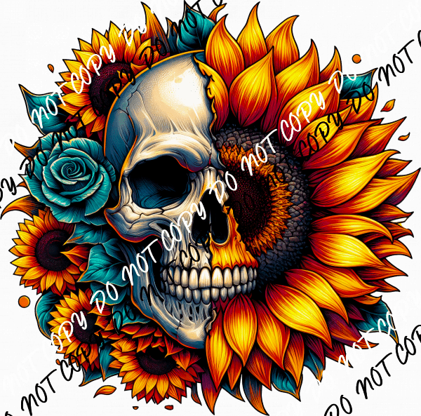 Sunflower Skull DTF Transfer - We Print U Press DTF Transfers