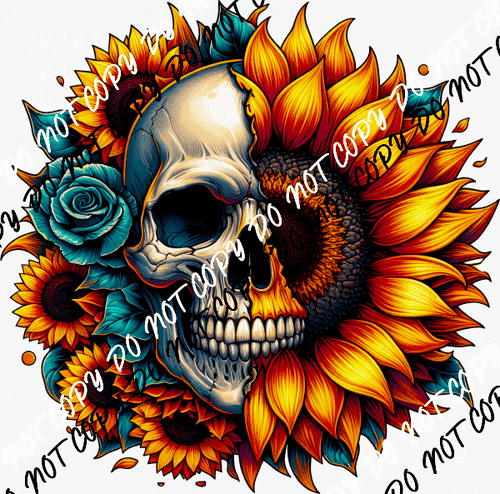 Sunflower Skull DTF Transfer - We Print U Press DTF Transfers
