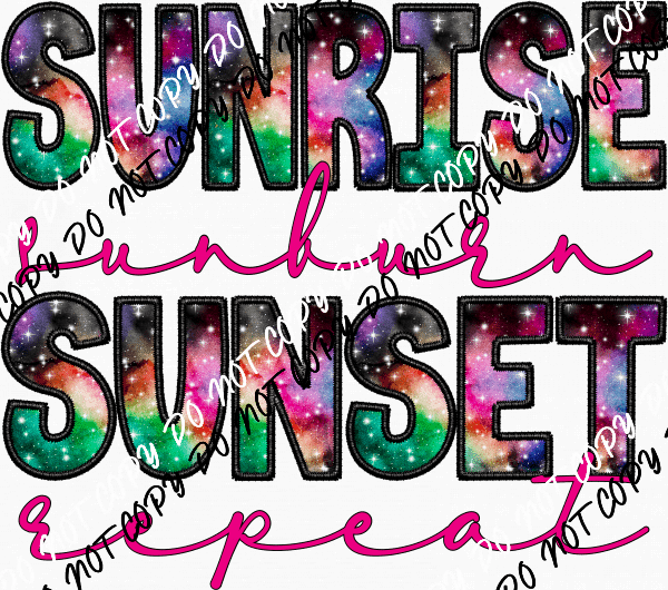 Sunrise Sunburn Sunset Repeat Faux Embroidery DTF Transfer - We Print U Press DTF Transfers