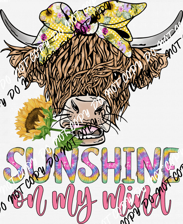 Sunshine on My Mind Highland Cow with Sunflowers DTF Transfer - We Print U Press DTF Transfers