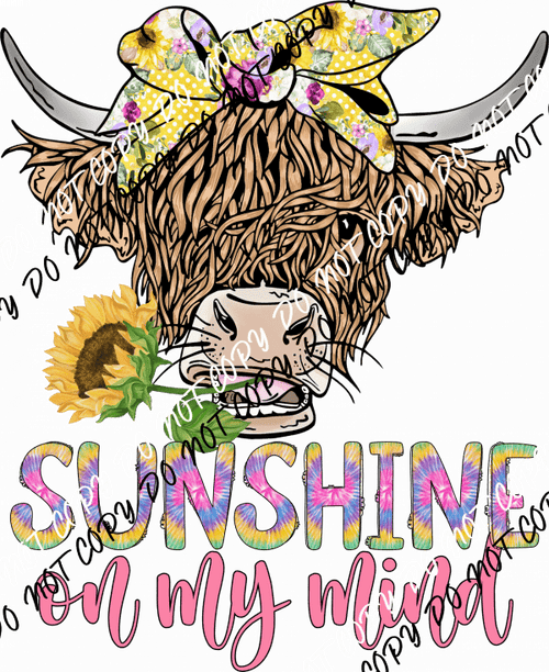 Sunshine on My Mind Highland Cow with Sunflowers DTF Transfer - We Print U Press DTF Transfers