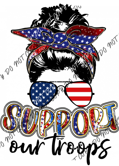 Support Our Troops Messy Bun Dtf Transfer