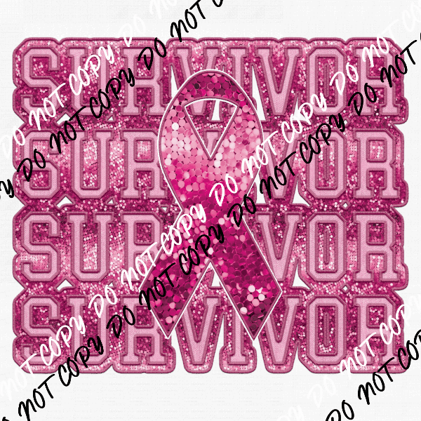 Survivor Breast Cancer Ribbon faux sequin DTF Transfer - We Print U Press DTF Transfers