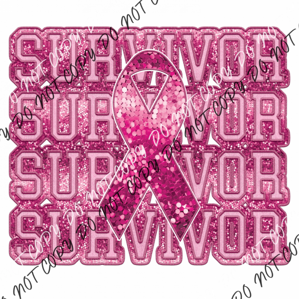 Survivor Breast Cancer Ribbon Faux Sequins Dtf Transfer Transfers