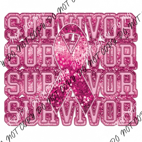 Survivor Breast Cancer Ribbon Faux Sequins Dtf Transfer Transfers