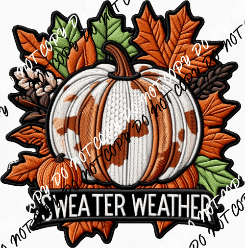 Sweater Weather Pumpkin Leaves Faux Embroidery DTF Transfer - We Print U Press DTF Transfers