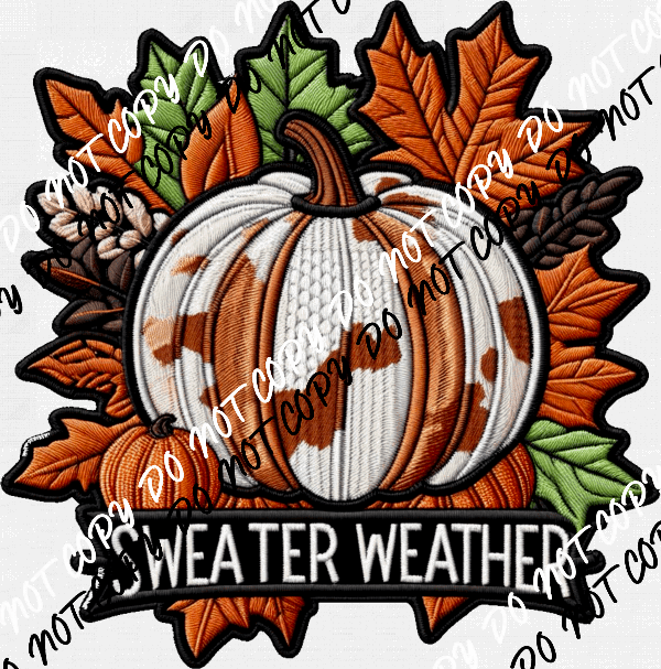 Sweater Weather Pumpkin Leaves Faux Embroidery DTF Transfer - We Print U Press DTF Transfers