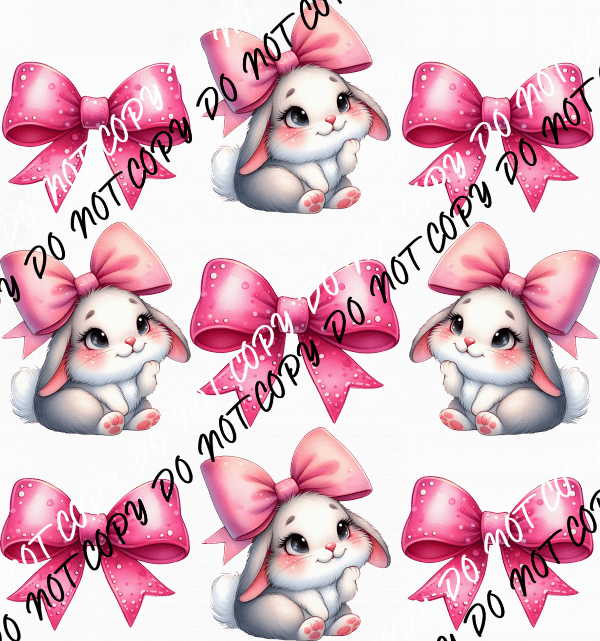 Sweet Bunnies with Pink Bows Grid DTF Transfer - We Print U Press DTF Transfers