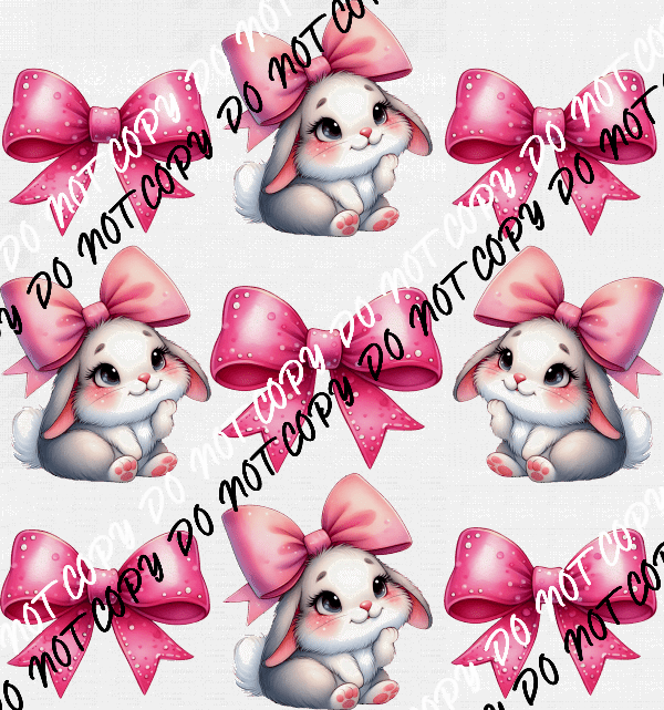 Sweet Bunnies with Pink Bows Grid DTF Transfer - We Print U Press DTF Transfers