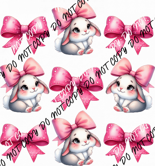 Sweet Bunnies with Pink Bows Grid DTF Transfer - We Print U Press DTF Transfers