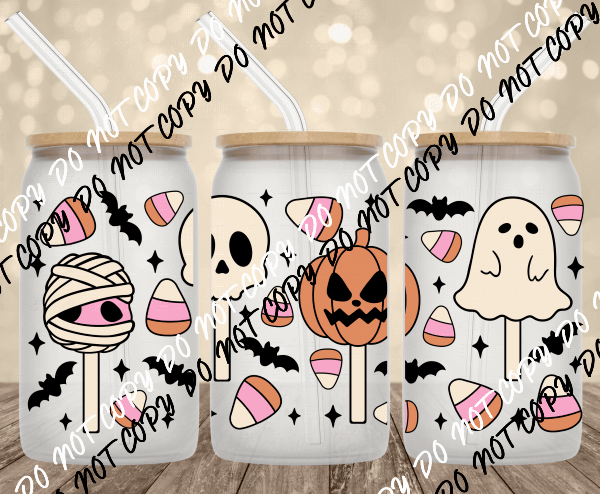 Sweet Halloween UV Transfer for 16 oz Glass Can - We Print U Press DTF Transfers
