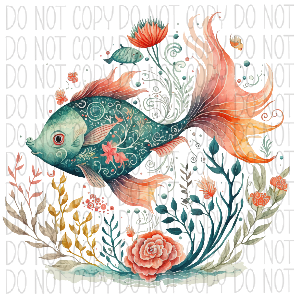 Swimming Fish Blue Pink Watercolor Dtf Transfer