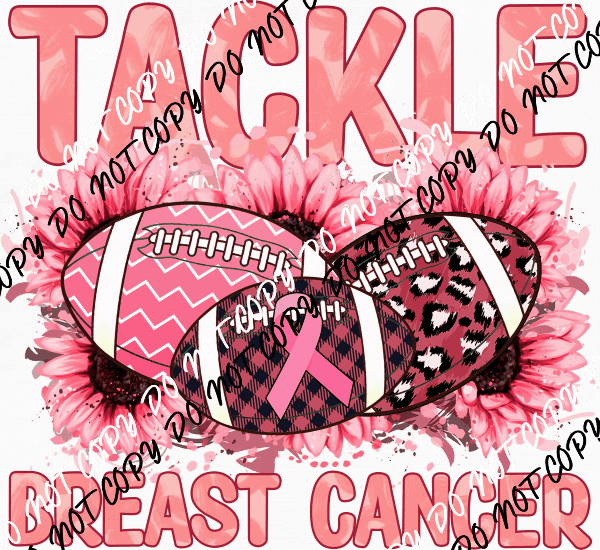 Tackle Breast Cancer Footballs and Flowers DTF Transfer - We Print U Press DTF Transfers