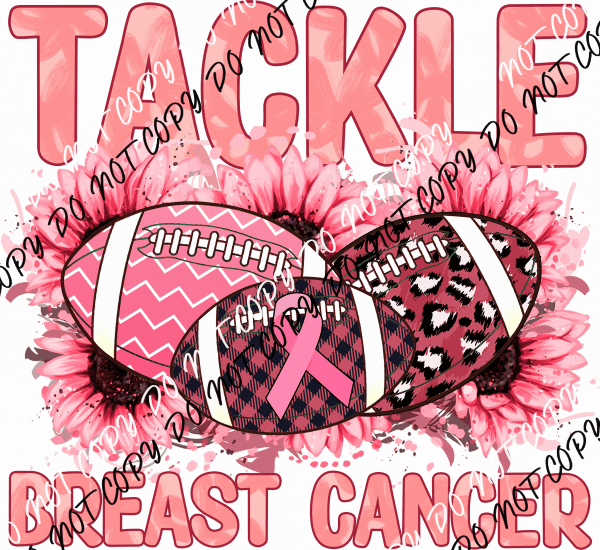 Tackle Breast Cancer Footballs and Flowers DTF Transfer - We Print U Press DTF Transfers