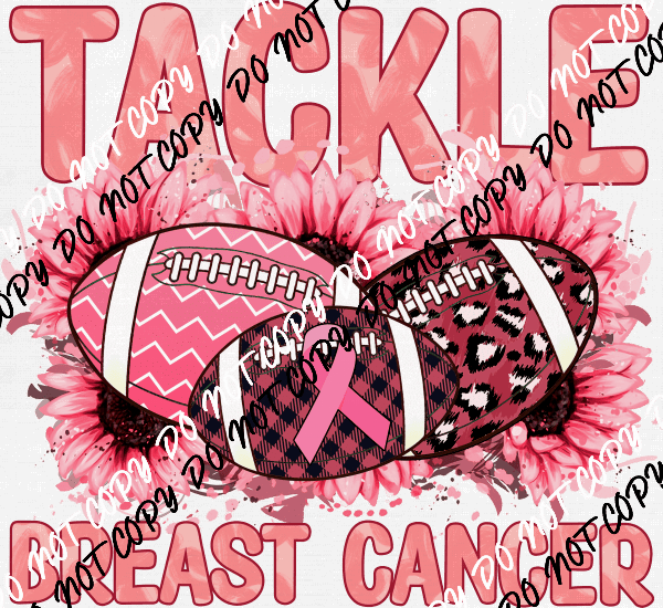 Tackle Breast Cancer Footballs and Flowers DTF Transfer - We Print U Press DTF Transfers