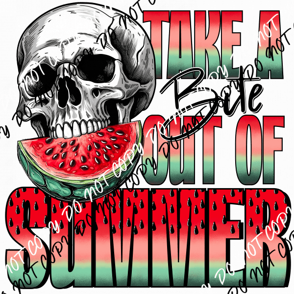 Take a Bite Out of Summer Skeleton Watermelon DTF Transfer - We Print U Press DTF Transfers