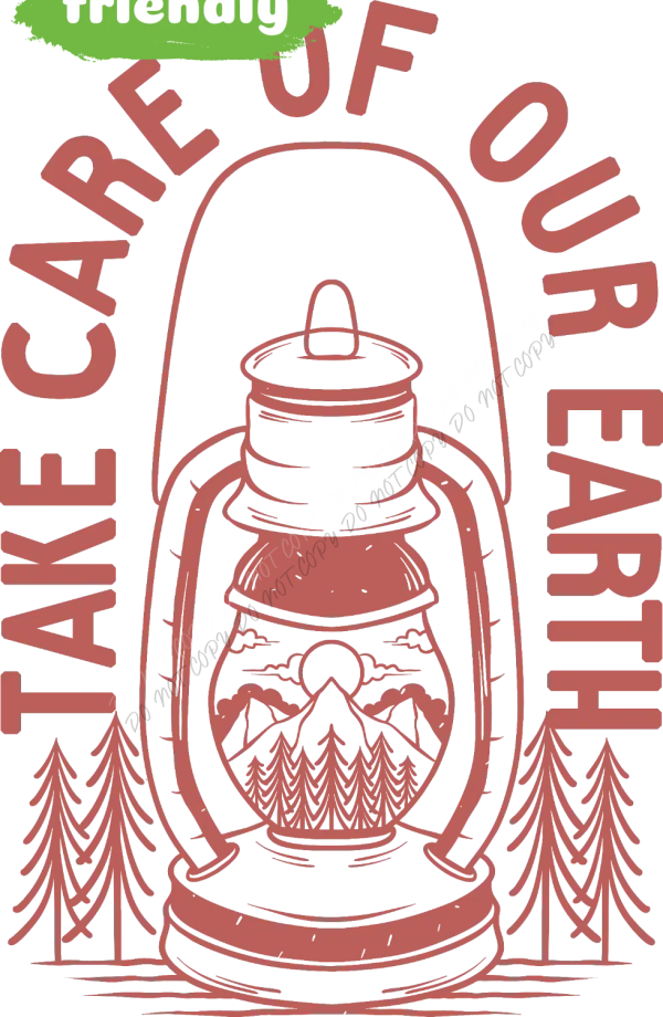 Rustic red lantern with mountain landscape and pine trees, ready to press dtf transfer design.