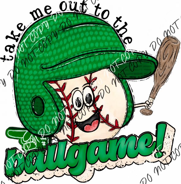 Take Me Out To The Ballgame Baseball Dtf Transfer (See Color Options) Pocket Size 3X3 / Green Rtp