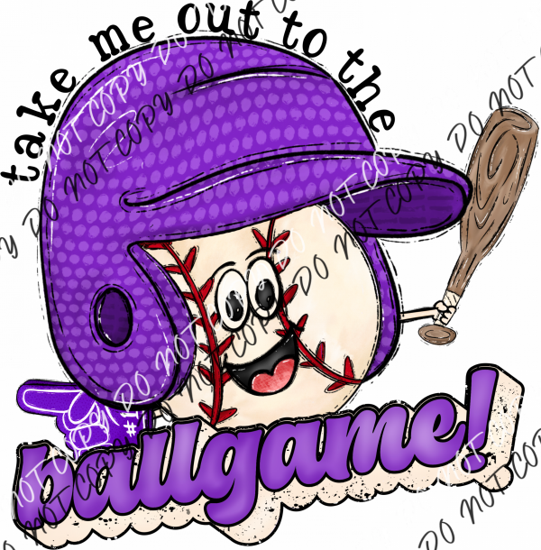 Take Me Out To The Ballgame Baseball Dtf Transfer (See Color Options) Pocket Size 3X3 / Purple Rtp