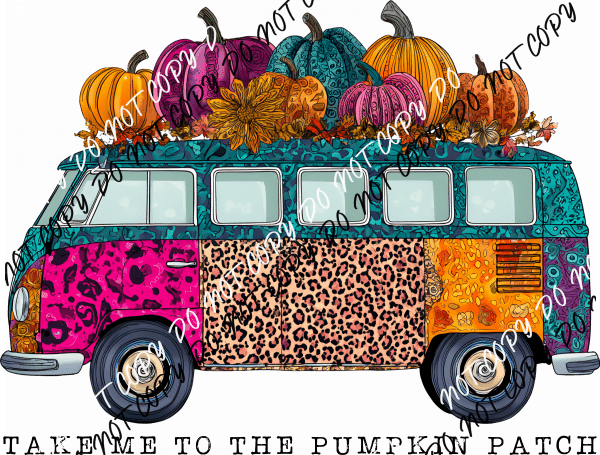 Take Me to the Pumpkin Patch Colorful Van DTF Transfer - We Print U Press DTF Transfers