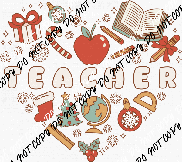 Teacher Christmas Heart DTF Transfer - We Print U Press DTF Transfers