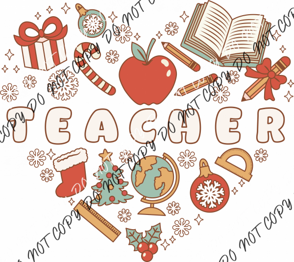 Teacher Christmas Heart Dtf Transfer Rtp Transfers