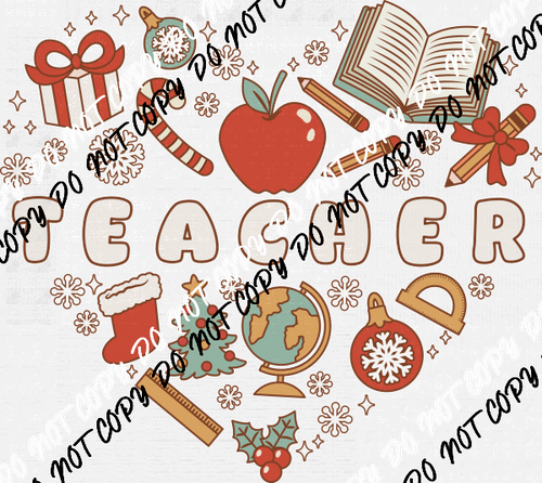 Teacher Christmas Heart DTF Transfer - We Print U Press DTF Transfers