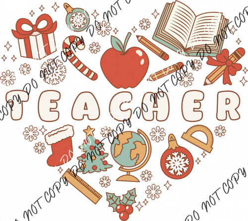 Teacher Christmas Heart Dtf Transfer Rtp Transfers