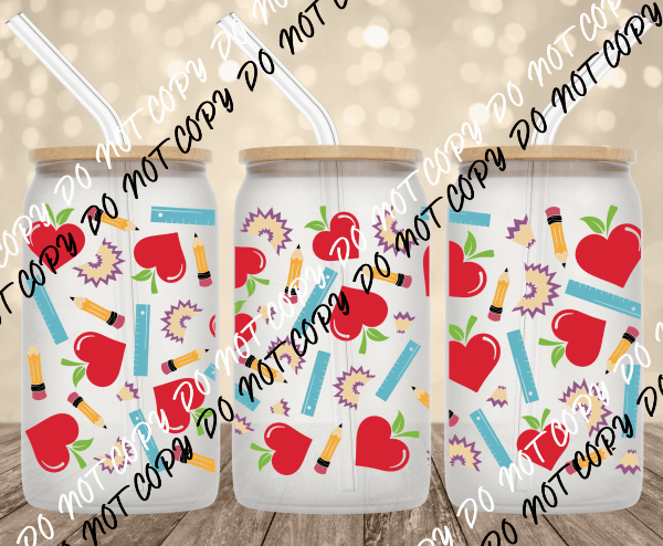 Teacher Collage UV Transfer for 16 oz Glass Can - We Print U Press DTF Transfers