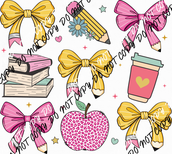 Teacher Coquette Pencil Bow Grid DTF Transfer - We Print U Press DTF Transfers