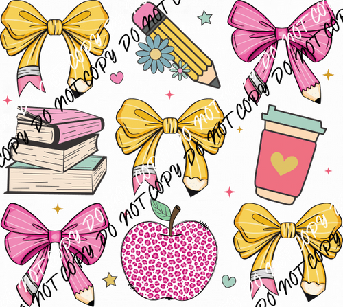 Teacher Coquette Pencil Bow Grid DTF Transfer - We Print U Press DTF Transfers