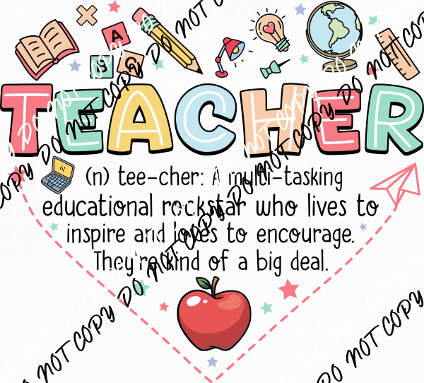 Teacher Heart School Icons DTF Transfer - We Print U Press DTF Transfers