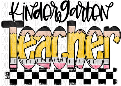 Teacher Pencil (See Title Options) Dtf Transfer Large Pocket 4’ / Kindergarten Rtp Transfers