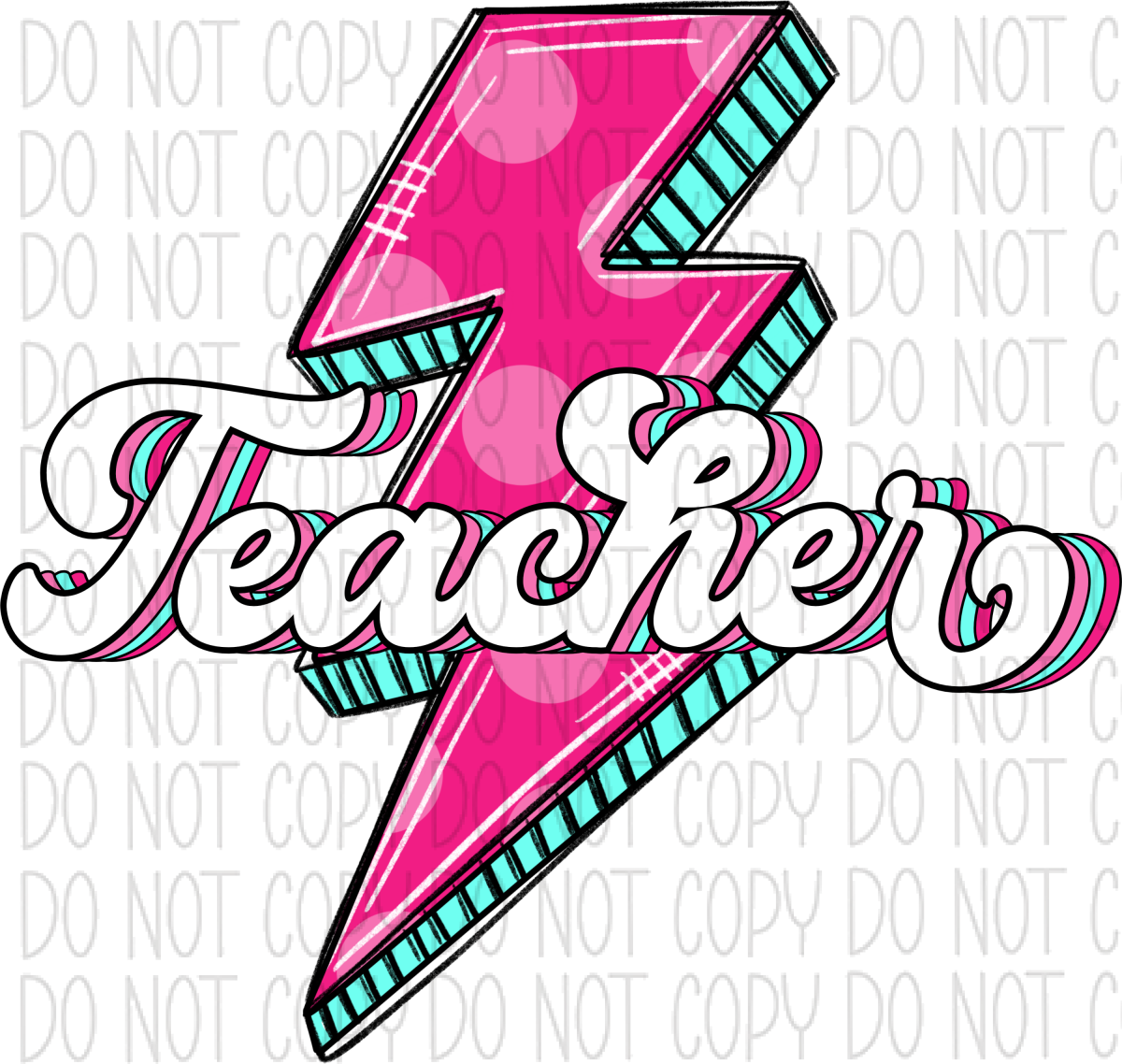 Teacher Pink Lightning Bolt Dtf Transfer