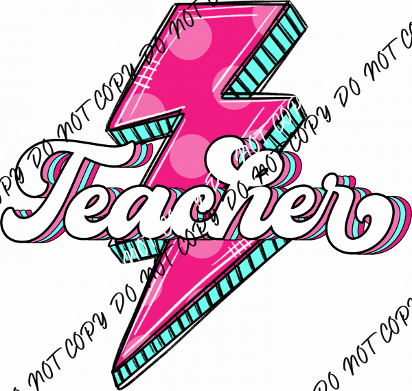 Teacher Pink Lightning Bolt DTF Transfer - We Print U Press DTF Transfers