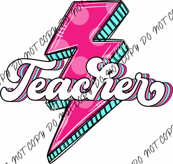 Teacher Pink Lightning Bolt Dtf Transfer