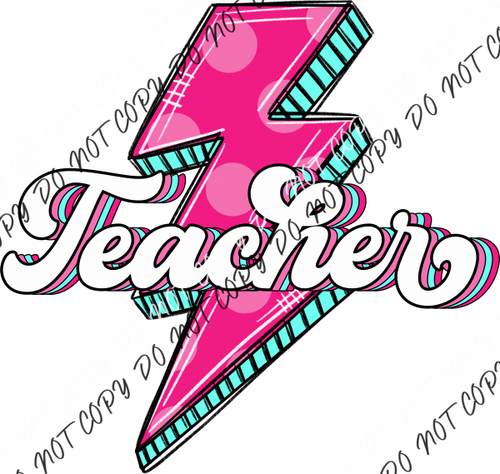 Teacher Pink Lightning Bolt Dtf Transfer