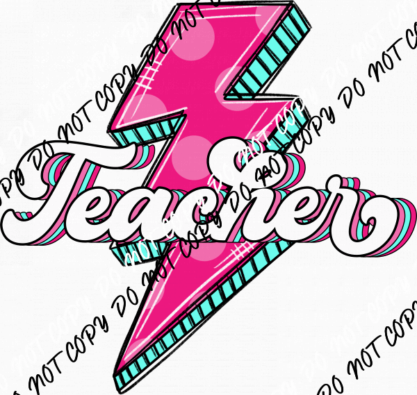 Teacher Pink Lightning Bolt DTF Transfer - We Print U Press DTF Transfers