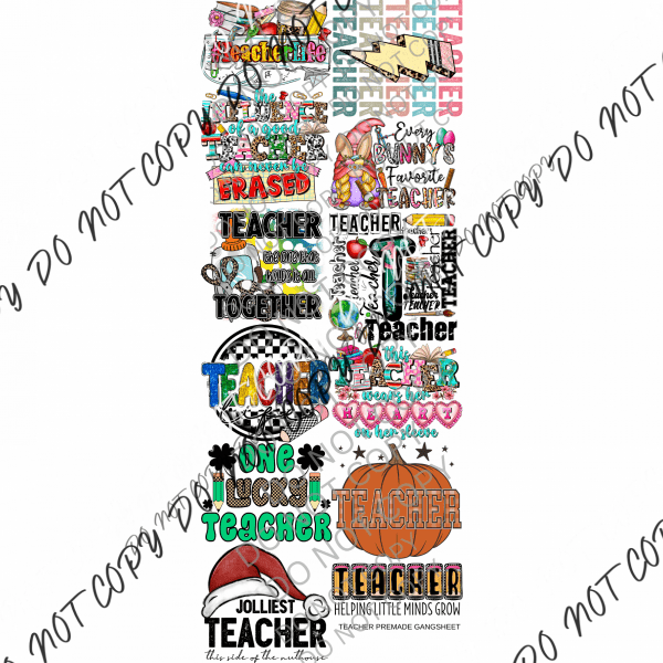 Teacher Premade Bundle Gang Sheet - We Print U Press DTF Transfers