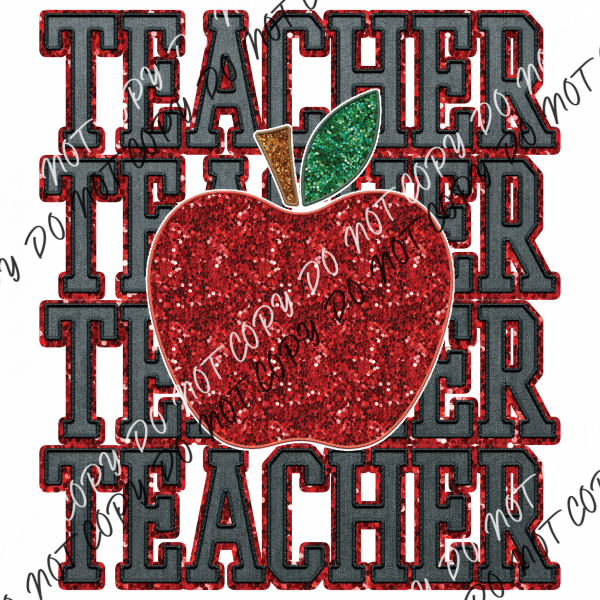 Teacher Stacked With Apple Faux Sequins Dtf Transfer Transfers