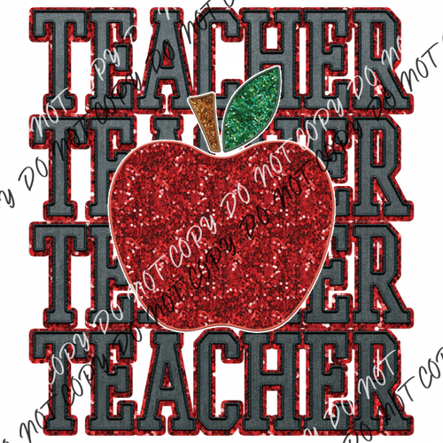 Teacher Stacked With Apple Faux Sequins Dtf Transfer Transfers