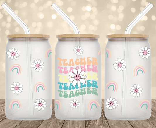 Teacher Stacked 16 oz Glass Can